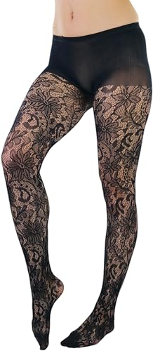 Image of ToBeInStyle Women's Elegant Floral Lace Inspired Spandex Net Full Length Tights