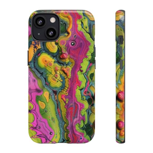 Coque rigide iPhone 13 motifs organiques colorés jaune brillant antichoc