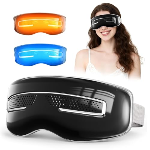 Eye Massager with Heat and Cooling, Integrated Smart Sleep Mask with Nose Rest and Soft Silicone Massage Head, 4 Massage Modes for Migraines, Dry Eye, Dark Circles,Bluetooth Music, Gift for Men Women