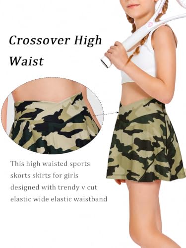 Image of Haloumoning Girls Tennis Skirt High Waisted Athletic Skorts | Pockets Shorts, Crossover,Workout Golf Running Skirts