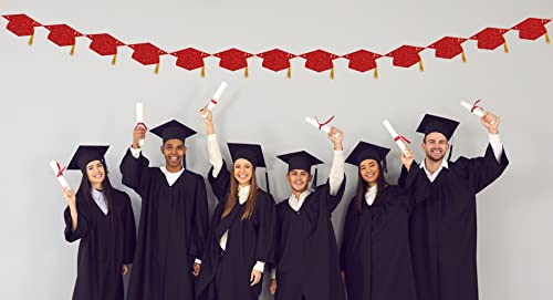 Image of Graduation Decorations Class of 2026 Pre-Strung Glitter Congrats Grad Graduation with Tassel Party Congratulations Banner Decor College High School Graduation Party Favors Red