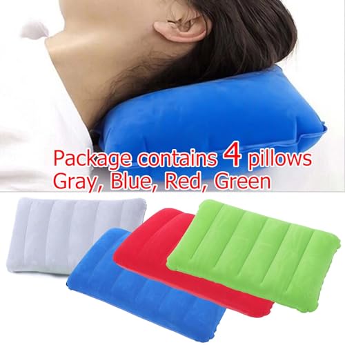 4Pack-Ultralight-Inflatable-Travel-Pillow-Small-Squared-Flocked-Fabric-Air-Pillow-for-Traveling-Holiday-Trip-Hiking-CampingNappingNeck-Lumbar-Support-165-in-x-105-in-GrayBlueRedGreen