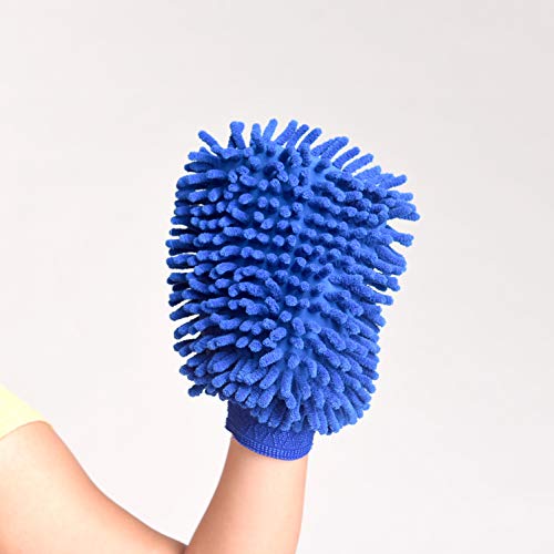 2 Pack. Premium Car Wash Microfiber Chenille Mitt. Super Auto Absorbent. Ultrafine Sponge Fiber Glove. Professional Cleaning At Home, Kitchen, Hand Car Washing Care. Soap Chemical Resistant. (Blue) #TOP7