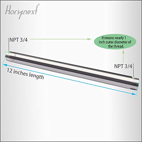 Horiznext stainless steel 304 pipe nipple npt 3/4 male threaded cast fitting, 12 inches length tube sleeve extension connector, schedule 40 conduit hose adapter - Thumbnail 2