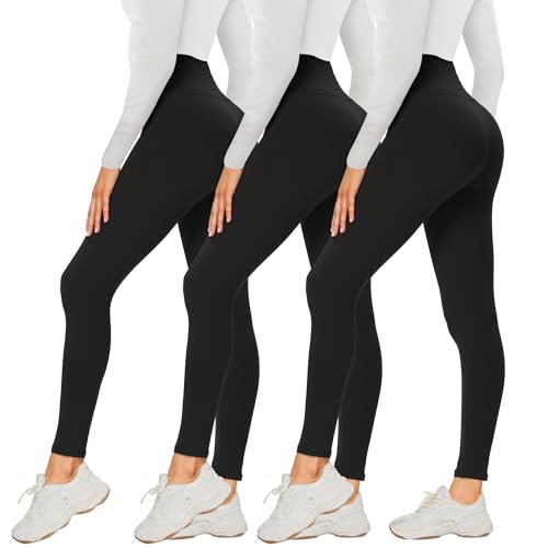 DDOBB 3 Pack Leggings for Women High Waisted Black Leggings Tummy Control Stretchy Pants Trousers for Gym Fitness Yoga Running Regular&Plus Size(B-Black*3)