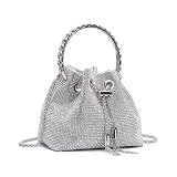 Ynport Silver Rhinestone Clutch Purse for Women Sparkling Crystal Evening Bag Glitter Bucket Crossbo