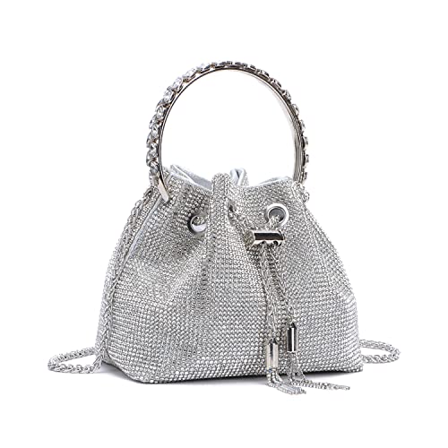 Ynport Silver Rhinestone Clutch Purse For Women Sparkling Crystal Evening Bag Glitter Bucket Crossbody Handbag For Party Prom #TOP8