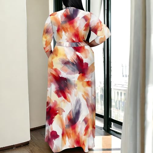 Image of SUZONANA Women's Plus Size Maxi Dresses Casual Loose Short Sleeve Long Maxi Dress with Belt Wedding