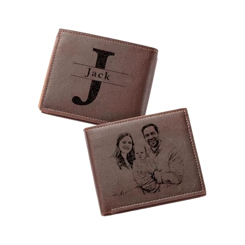 Custom Engraving Photo Wallet with Name, Personalized Name Leather Wallet for Men, Gifts for Dad/Husband