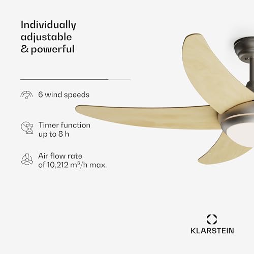 KLARSTEIN Inteligentny wentylator sufitowy 132 cm, z wbudowanym światłem LED i silnikiem prądu stałego, funkcja chłodzenia latem i zimą, wygodny i energooszczędny wentylator