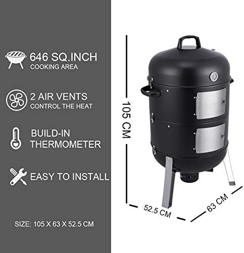 SUNLIFER BBQ Charcoal Smoker Grill, 3-in-1 Heavy Duty Barbecue Grill for Garden Camping Outdoor Cooking 105x63x52.5CM