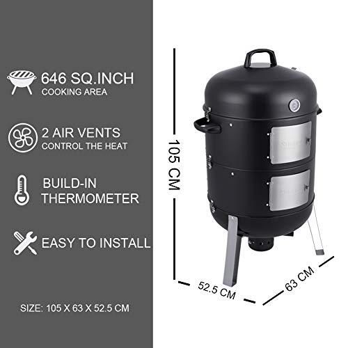 SUNLIFER BBQ Charcoal Smoker Grill, 3-in-1 Heavy Duty Barbecue Grill for Garden Camping Outdoor Cooking 105x63x52.5CM - Image 6