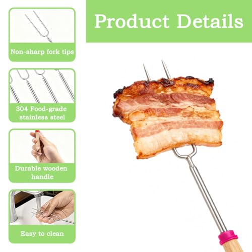5 Pack Marshmallow Toasting Forks, Stainless Steel Telescoping BBQ Forks with Wooden Handle for Bonfire and Camping - Image 4