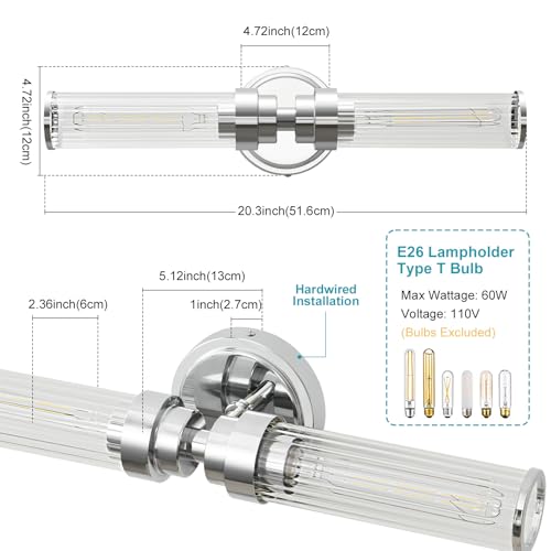 Image of Bathroom Light Fixtures, Chrome Wall Sconce in Threaded Glass Indoor Vanity Lights, Modern Bathroom Vanity Light Up and Down Sconces Wall Lighting for Bathroom, Living Room - Bulb Not Included