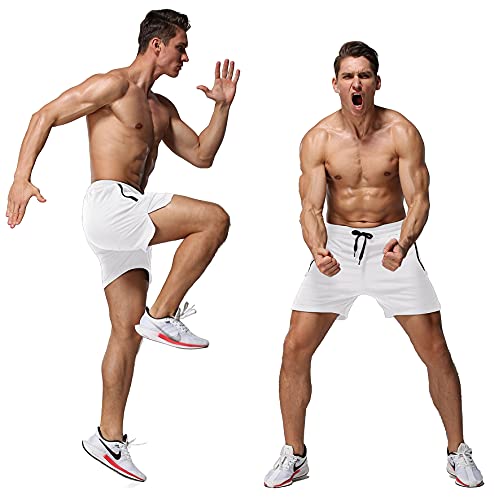 Aimeilgot Mens Shorts Casual Elastic Waist Athletic Gym Summer Beach Shorts With Pockets(White,X-Large) #TOP5