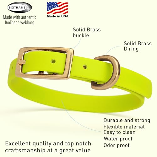 Image of Viper Biothane Heavy Duty Waterproof Dog Collar Strong Coated Nylon Webbing w /Solid Brass Hardware Odor-Proof Easy to Clean High Performance Fits Small Medium or Large Dogs, Safety Yellow