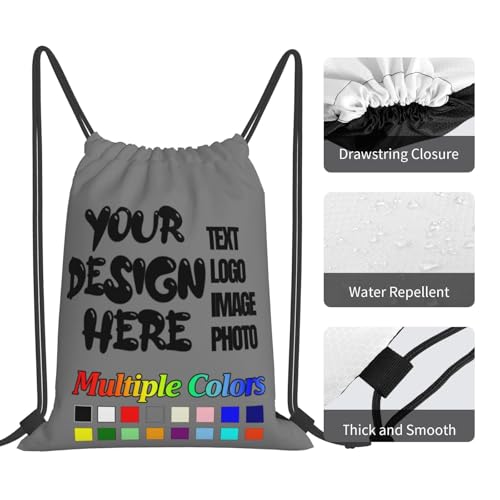 Custom Drawstring Bag for Men & Women 1-100 PCS With Your Design Personalized Drawstring Bags With Your Text Logo Image Customized Backpack Gifts for Friends Gray4