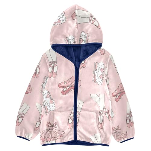 Ballet Shoes and Skirts Toddler Fleece Jacket Girl Boys Hooded Fleece Jacket Coat Warm Outwear Zip-up 3-10T