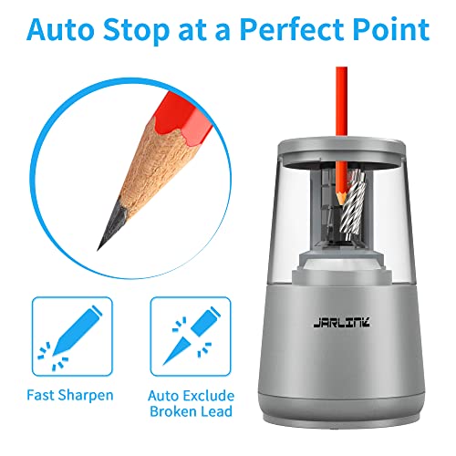 Jarlink Classroom Pencil Sharpeners, Auto Stop For 6-8Mm No.2/Colored Pencils, Plug In/Usb/Battery Operated In School/Office/Home (Gray) #TOP2