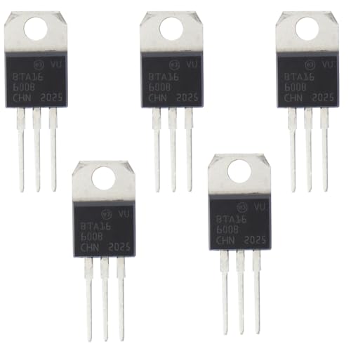 Gurtt 5 tiristores de alto rendimiento BTA16-600B, transistor bidireccional TRIAC BTA16-600B, disparo por puerta de 1,3 V y 100 mA, montaje en orificio pasante, 3 pines.