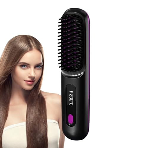 Cepillo de caliente - alisador térmico | 3 modos recargable inalámbrico pantalla táctil styler volumen desenredado casa viaje para mujeres adolescentes