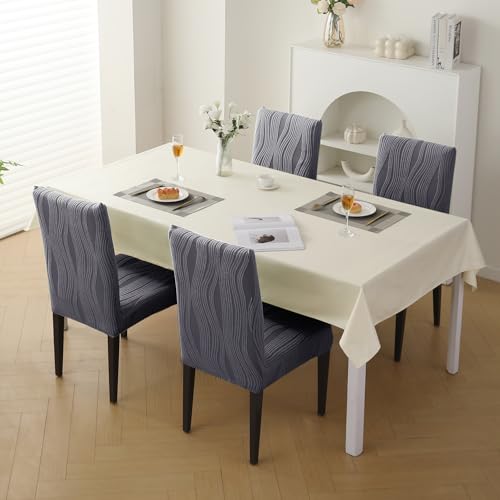 Image of HOKIPO 200 GSM Premium Knitting Jacquard Elastic Dining Table Chair Cover Set of 4, 'Nestiva Series' Porpoise Grey (AR-6072-GRY)