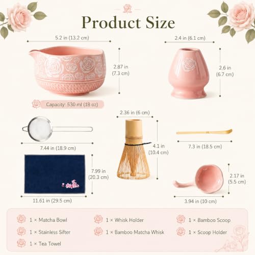 Image of Buucup Matcha Whisk Set, Ceramic Matcha Kit with Bowl & Tools, Rose Pink