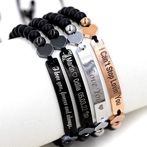 Women's Identity Bracelets - Handmade Turquoise Stone Personalized Name Id Bracelet For Mom Best Friends Sisters Birthday Mother Day Gift Y1451 (Agate-Black) #TOP4