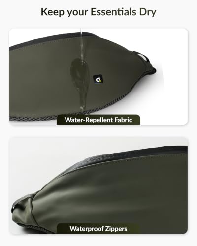Image of Destinio Waist Bag for Man Woman - Anti Theft, Waterproof Zippers and Back Pocket - Large Travel Waist Pouch, Fanny Pack, Belt & Hip Bag for Hiking, Passport, Gym (Olive Green)