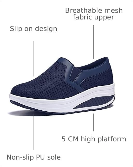 Image of L LOUBIT Women Wedge Shoes Breathable Mesh Sneakers Slip On Comfort Walking Shoes