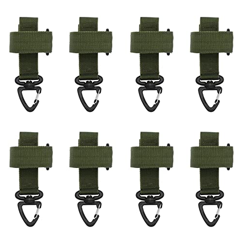 AMNGYOOK 8PCS Tactical Glove Holder, Nylon Glove Holder Strap Portable Work Glove Strap with 360° Swivel Hook for Camping Hiking (Green)