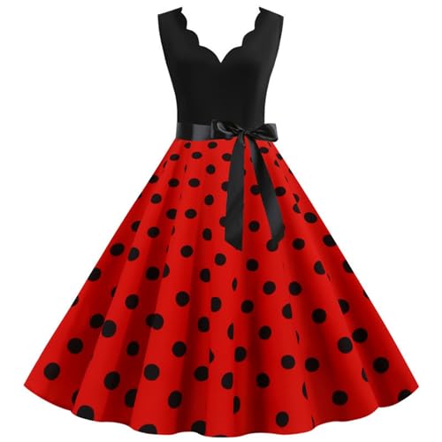 Rockabilly Kleid,Rockabilly Kleider Damen 50er 60er Jahre Kurzarm Polka Dots Coctailkleid Vintage Swing Fashion Kleider Hochzeit Festlich Knielang...