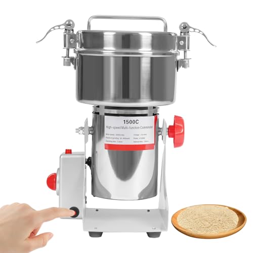LIAPDG Electric Grain Grinder, High Speed Multi-Function Grain Grinder Commercial Cereals Grain Mill Portable Stainless Steel Pulverizer for Soybeans, Peppers, Coffee Beans 110V (1500g)