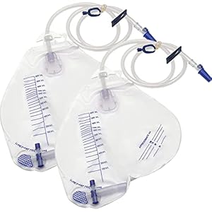 GlobalRoll Urinary Drainage Bag with Anti-Reflux Chamber, Urine Bag with 2000 mL Volume, 48″ Drainage Tube, Clips and Hanging Hook, Professional Urinary Bag for Home and Hospitals Health Aids, 2 Pack