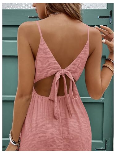 Image of SweatyRocks Women's Tie Backless Split Midi Dresses Sleeveless V Neck Textured Summer Dress