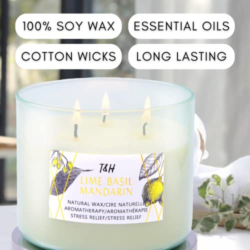 Lime Basil Mandarin 3 Wick Scented Candle With Sandalwood, Ginger & Sage | Natural Stress Relief Aromatherapy Candle 15.8 Oz | Strong Scented Soy Candles For Home | Spring Candles For Men & Women #TOP2