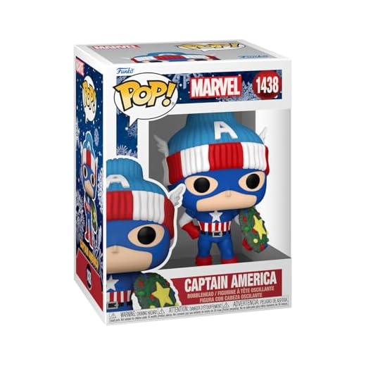 Funko Pop! Marvel: Holiday – Capt. Captain America - Marvel Comics - Cómics Marvel - Figura de Vinilo Coleccionable - Idea de Regalo- Mercancia Oficial - Juguetes para Niños y Adultos