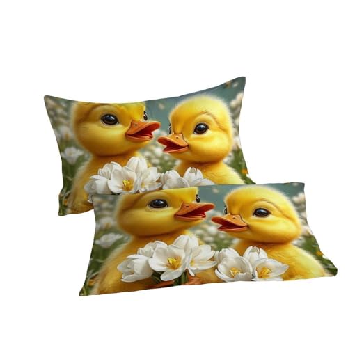 Housse de couette canard jaune lavable sans repassage microfibre 3D