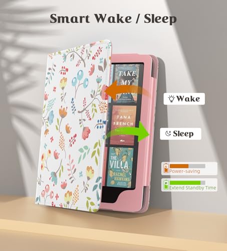 Image of MoKo Case for 7 inch /6.8 inch Kindle Paperwhite(12th /11th Gen-2024 /2021) and Kindle Colorsoft Signature Edition, Slim PU Shell Cover Case with Auto-Wake /Sleep for Kindle Paperwhite 2024, Brilliant Flowers