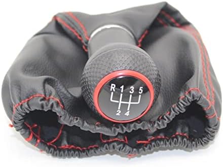 TOOHOM Fit for Polo Classic 6N 6N2 1996-2001 5 Speed Car Gear Stick Shift Knob Leather Boot Gearshift Accessories (Color : Red-01, Size : 1)