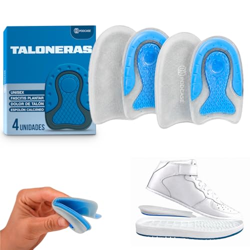 Pack de 4 Taloneras para Corregir la Fascitis Plantar y Espolón Calcaneo - Plantillas de Silicona para Hombre y Mujer - Pantilla de gel para espolones - Unisex (Gris, Talla S (35-40))