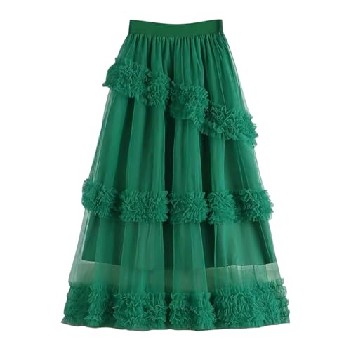 Women's Tulle Skirts Long Fairy Skirt Cake Mesh Mid Long Style Skirt Tiered Ruffles Tutu Puffy Skirts 2025