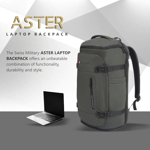 Image of SWISS MILITARY Black Gold Collection Aster Laptop Backpack, Travel Trekking Bag with Trolley Strap, Water Resistant, Multiple Compartments, Front Zip Pocket, Laptop Sleeve, Outdoor & Office Bag (29L)