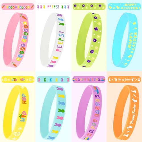 Image of JUNEBRUSHS 64pcs Easter Party Favors Silicone Bracelets Easter Egg Fillers