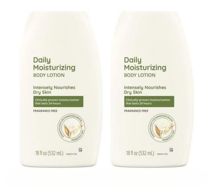 (2 pack) Daily Moisturizing Body Lotion and Facial Moisturizer for Face, Body and Dry Skin, 18 fl oz
