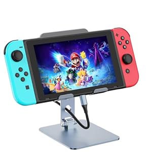 Phone Tablet Stand for Nintendo Switch, Adjustable Portable Aluminum Holder for 4-16” Ipad Pro Kindle Monitor, Airplane Travel Foldable iPhone Stand on Bed Desk Kitchen, Office Light Accessories