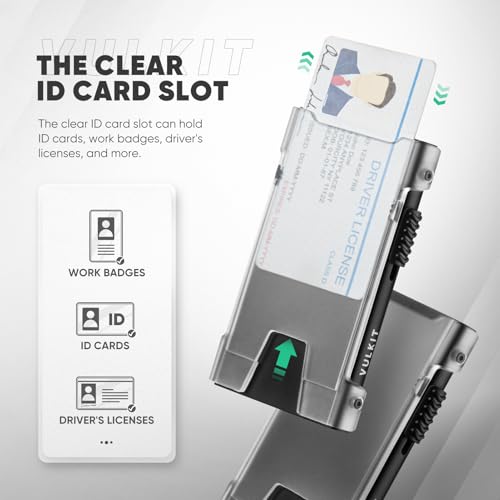 VULKIT Minimalist Wallet for Men, Pop Up Slim RFID Blocking Card Wallet, Metal RFID Credit Card Holder for Men, Aluminum Cardholder With ID Window, Thin Mens Wallet For Cards, Compact, Cool2