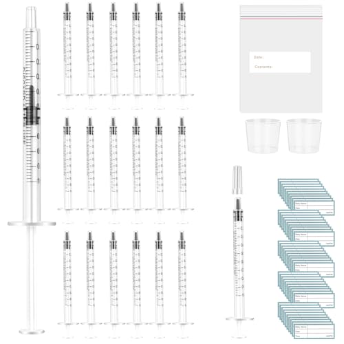 50 Pcs Colostrum Collection Kit 1ml Colostrum Syringe with Protective Cap Breast Milk Collector Breastfeeding with 4 Measuring Cup and 52 Stickers Colostrum Harvesting Kit for Breastfeeding