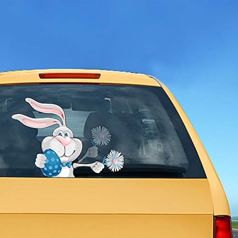 Cartoon Easter bunny Wiper Decal Tag Joy Wipers Rear Waving Windshield Latest Cute Rabbit Window Car move Stickers Wiper Decoration for Styling Self-Adhesive Decals Waterproof (Rabbit holding flowers) Cover