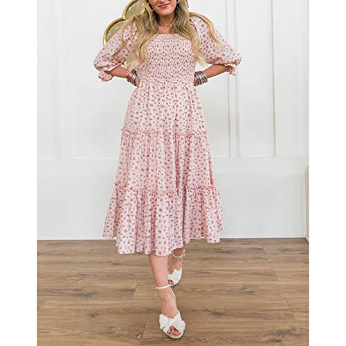 Mommy and Me Dresses Matching Set Summer Boho Dress Square Neck Ruffle Sleeves Floral Tiered Dress for Women and Girls4
